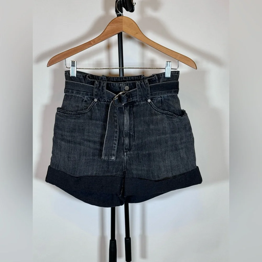 NWOT JEAN ATELIER Cinched Denim Shorts Grey